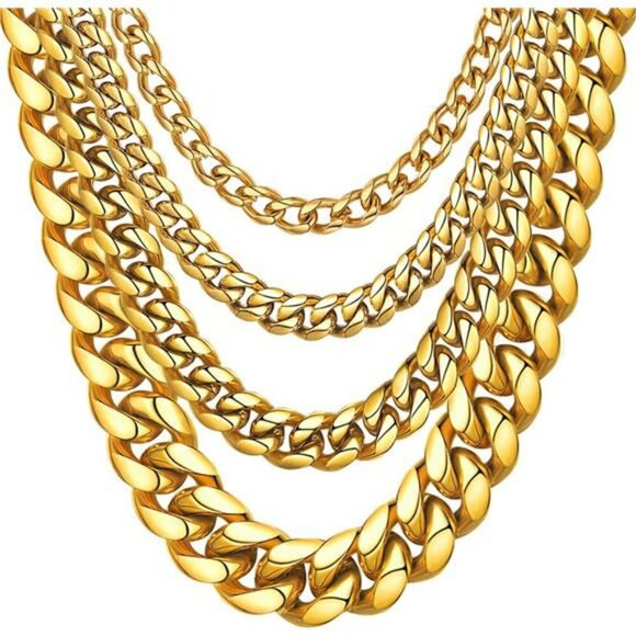 Other - Mens Miami Cuban Link Chain Necklace Gold Stainless Steel 6mm 24 Inch